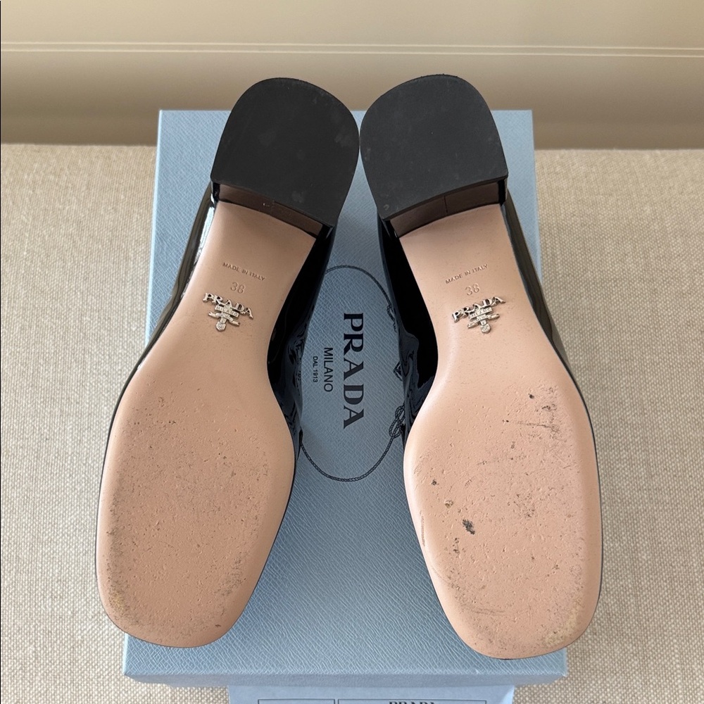 Prada Women's Black Patent Leather Block-Heel Loafers - Picture 3 of 5
